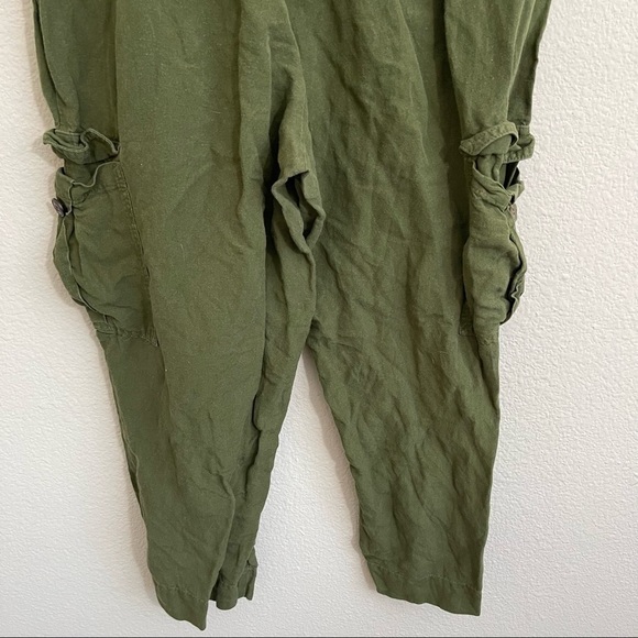 Madewell Tapered Huston Cargo Pull-On Crop Pants Linen Blend Green Medium - Picture 12 of 12
